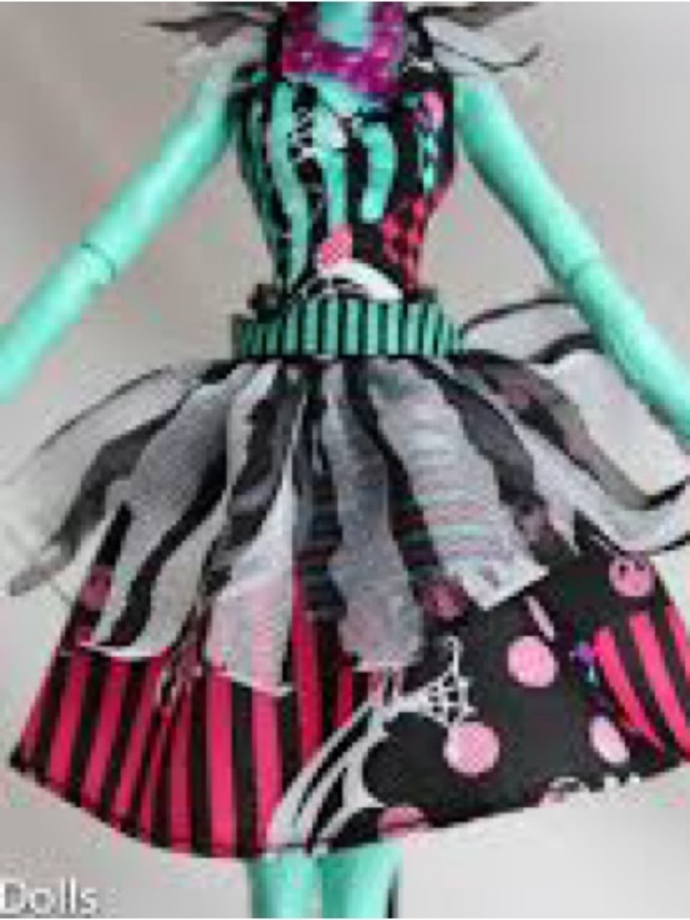 monster high Black Pink and Teal Striped Gothic Dress